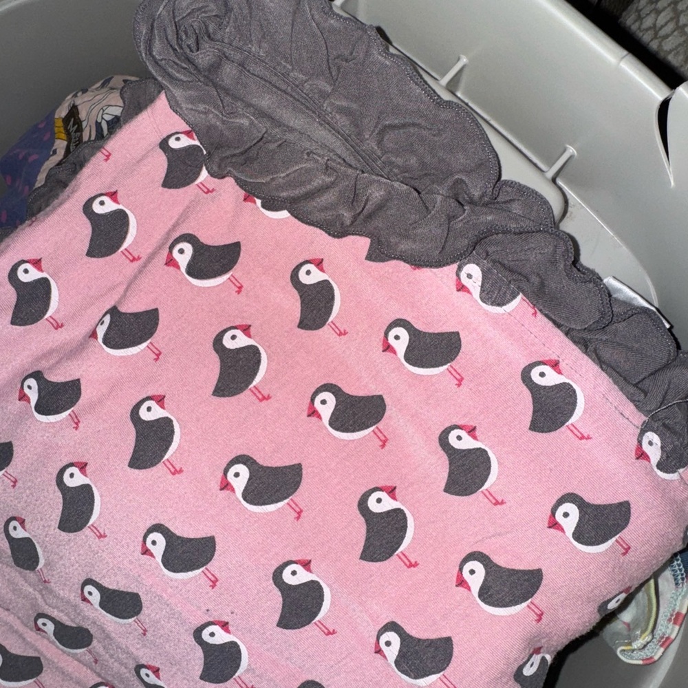 Pink and Gray Bird Print Ruffled Top